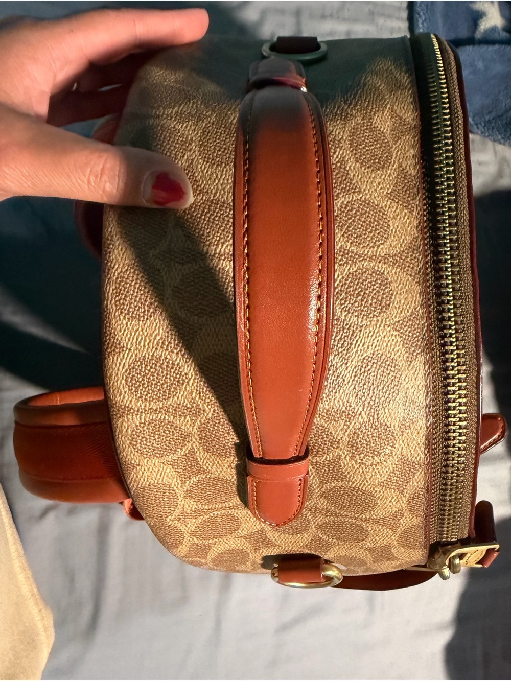 Leather-Trim Signature Pattern Backpack - Tan - Picture 5 of 9